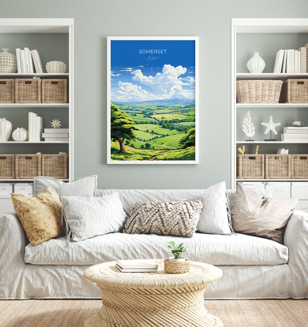Somerset Travel Poster Wall Art, Travel Print of Somerset, England, Somerset Art Lovers Gift, Somerset Gift