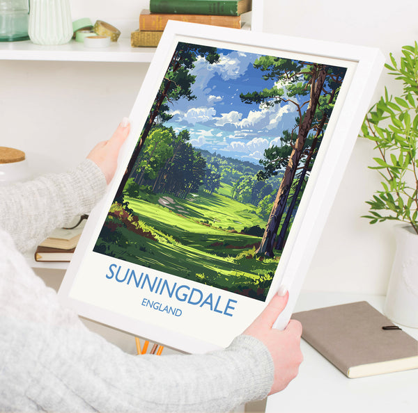 Sunningdale Travel Print, Travel Poster of Sunningdale Golf Course, Sunningdale Art Lovers Gift, Berkshire, Birthday Gift