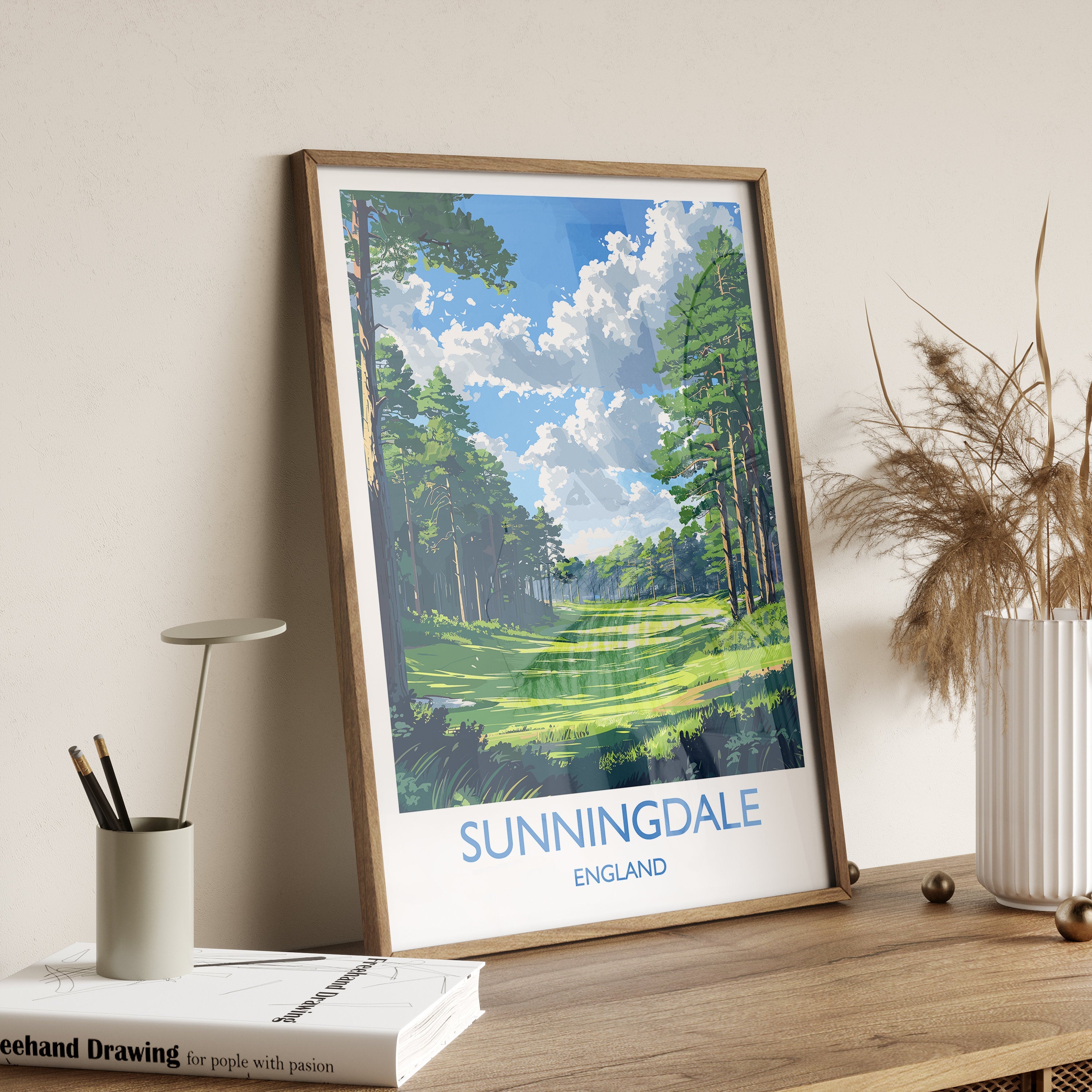 Sunningdale Travel Print, Travel Poster of Sunningdale Golf Course, Sunningdale Art Lovers Gift, Berkshire, Birthday Gift NQ Media Designs