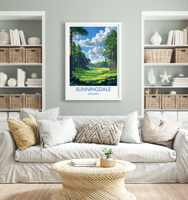 Sunningdale Travel Print, Travel Poster of Sunningdale Golf Course, Sunningdale Art Lovers Gift, Berkshire, Birthday Gift