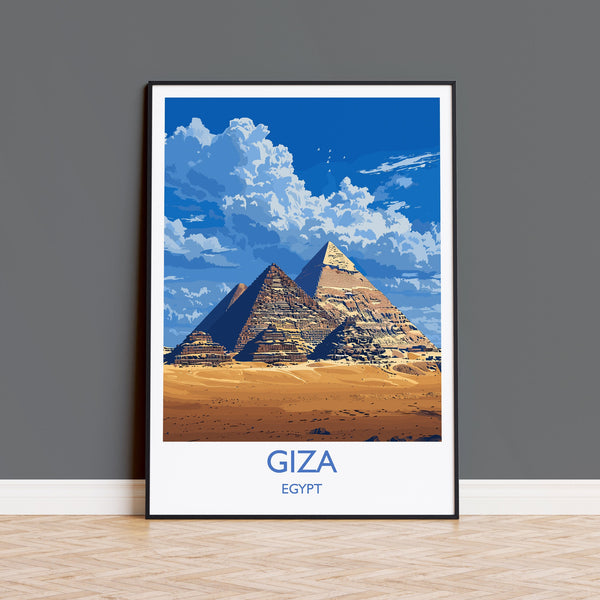 Giza Travel Print, Travel Poster of Giza, Egypt Art Lovers Gift, Giza Pyramids Wall Art