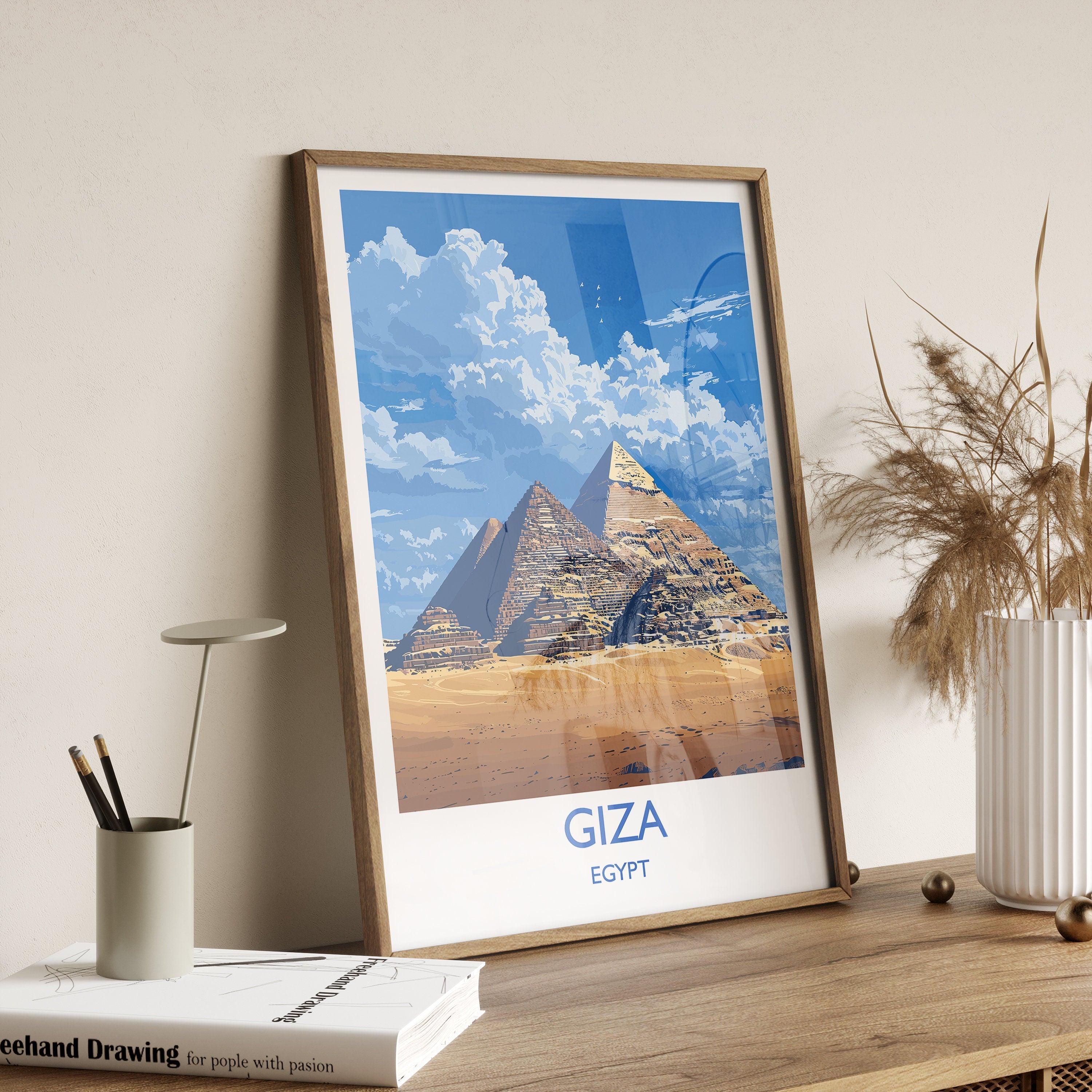 Giza Travel Print, Travel Poster of Giza, Egypt Art Lovers Gift, Giza Pyramids Wall Art NQ Media Designs