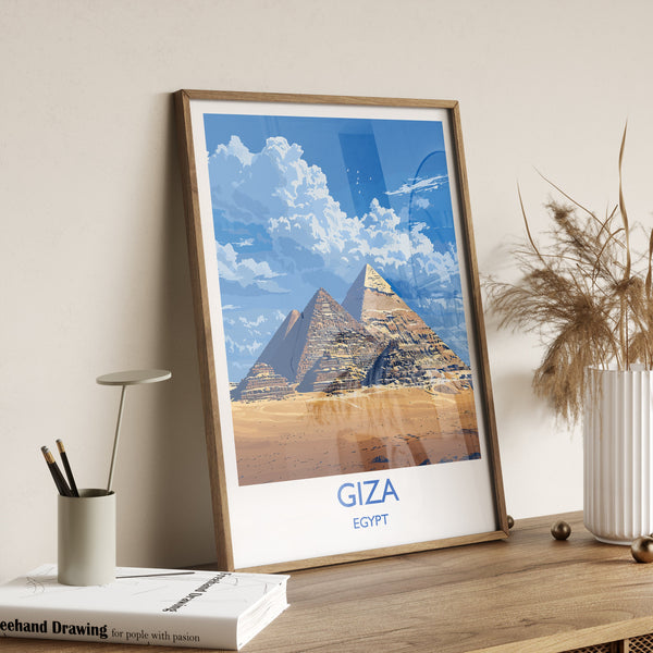 Giza Travel Print, Travel Poster of Giza, Egypt Art Lovers Gift, Giza Pyramids Wall Art