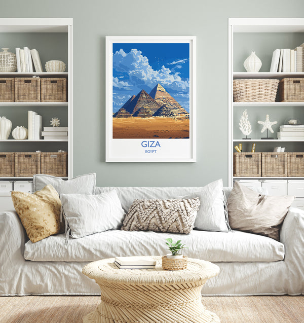 Giza Travel Print, Travel Poster of Giza, Egypt Art Lovers Gift, Giza Pyramids Wall Art