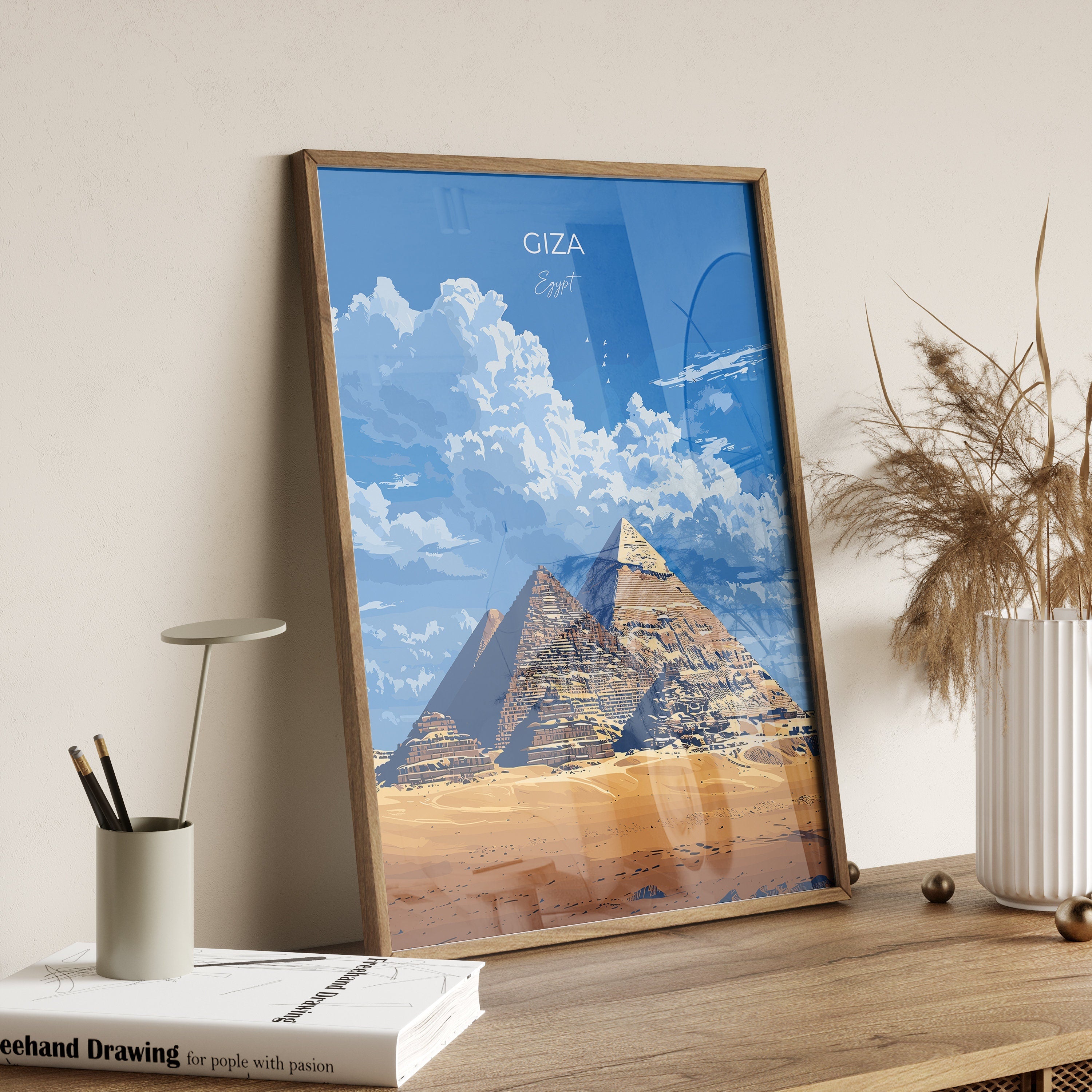 Giza Travel Poster, Travel Print of Giza, Egypt Art Lovers Gift, Giza Pyramids Wall Art NQ Media Designs
