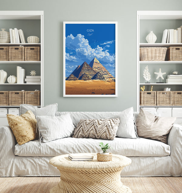 Giza Travel Poster, Travel Print of Giza, Egypt Art Lovers Gift, Giza Pyramids Wall Art