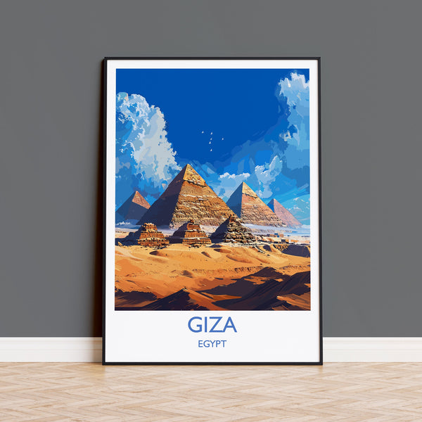 Giza Travel Print, Travel Poster of Giza, Egypt Art Lovers Gift, Giza Pyramids Wall Art