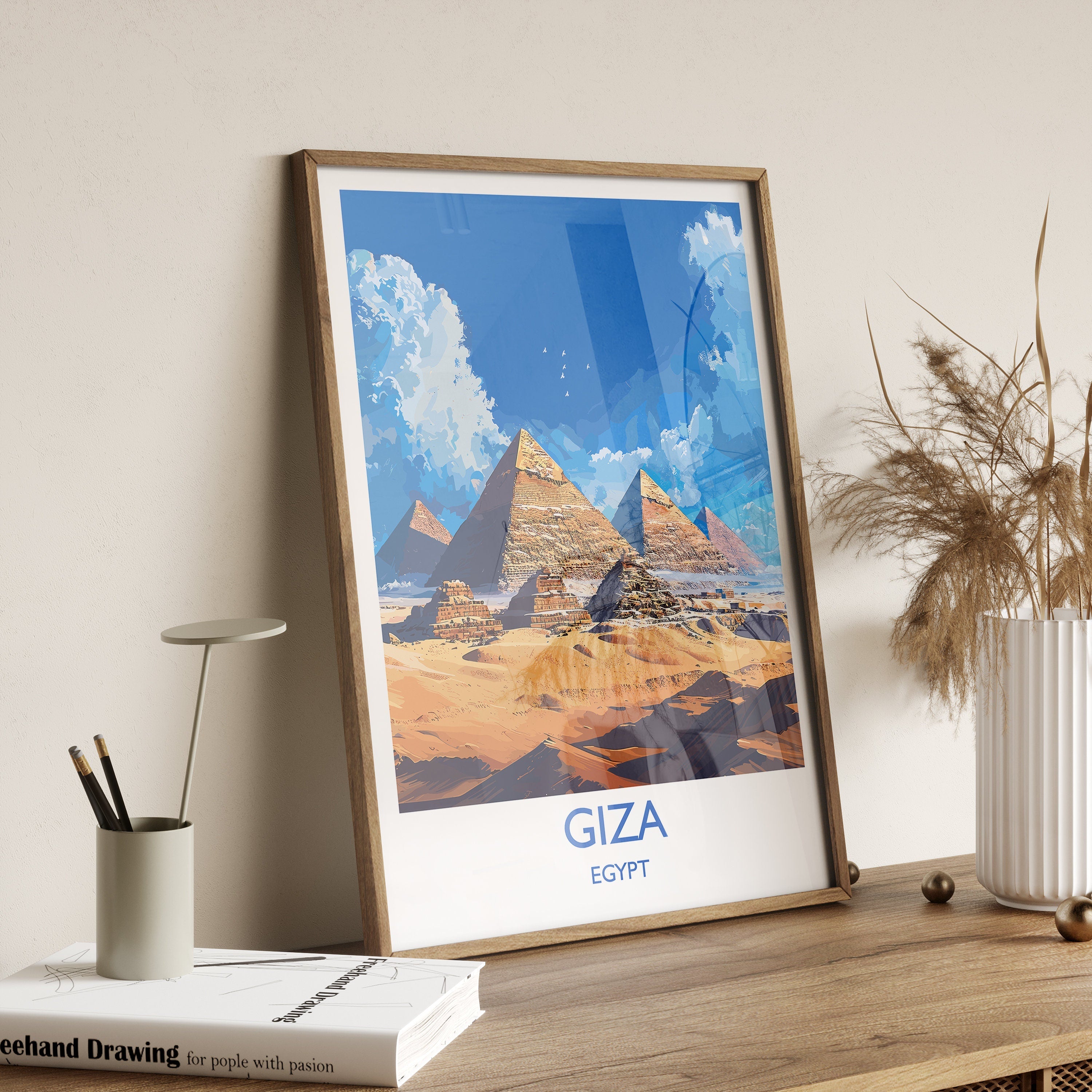 Giza Travel Print, Travel Poster of Giza, Egypt Art Lovers Gift, Giza Pyramids Wall Art NQ Media Designs