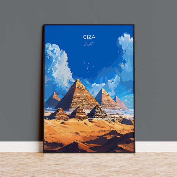Giza Travel Poster, Travel Print of Giza, Egypt Art Lovers Gift, Giza Pyramids Wall Art