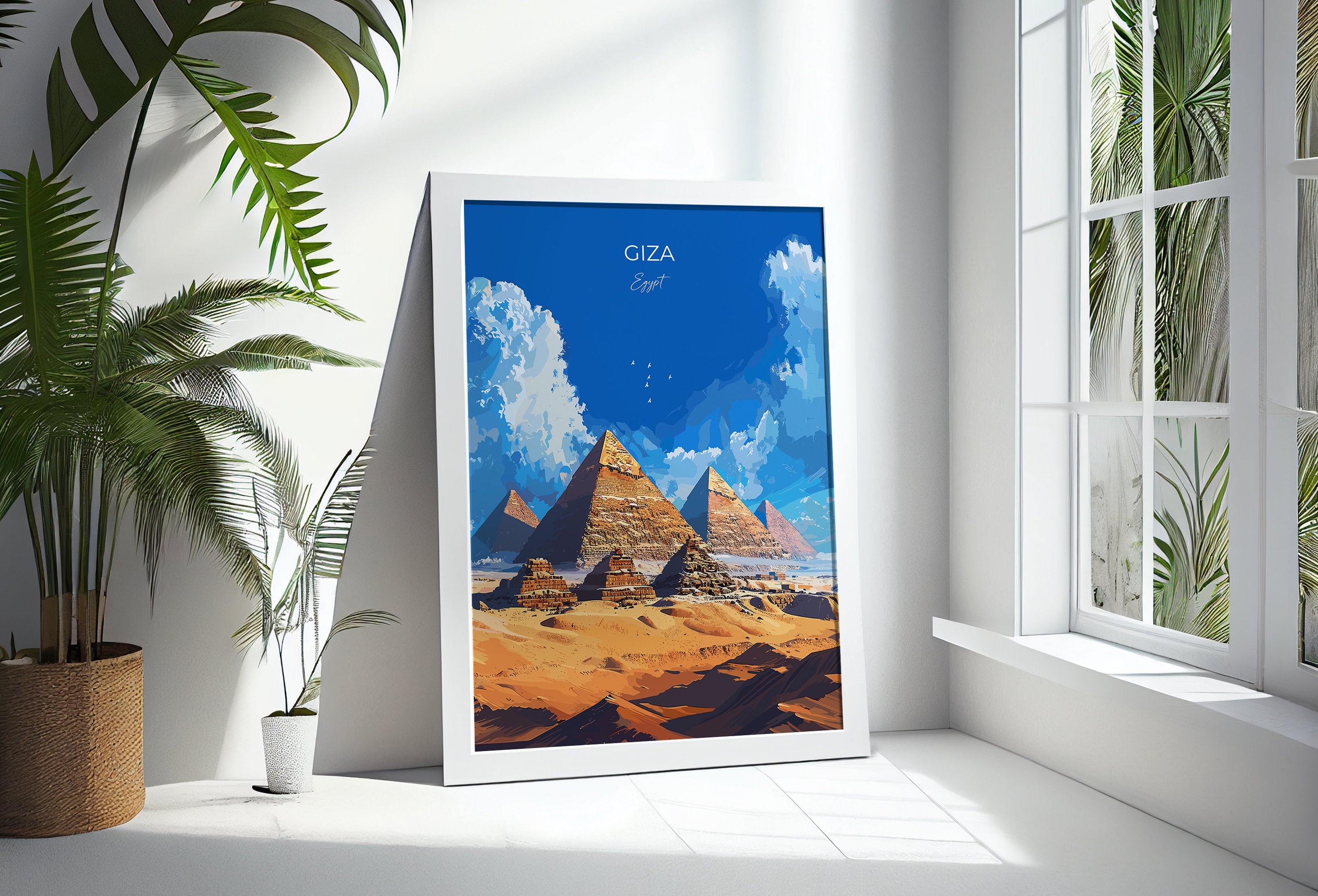 Giza Travel Poster, Travel Print of Giza, Egypt Art Lovers Gift, Giza Pyramids Wall Art NQ Media Designs