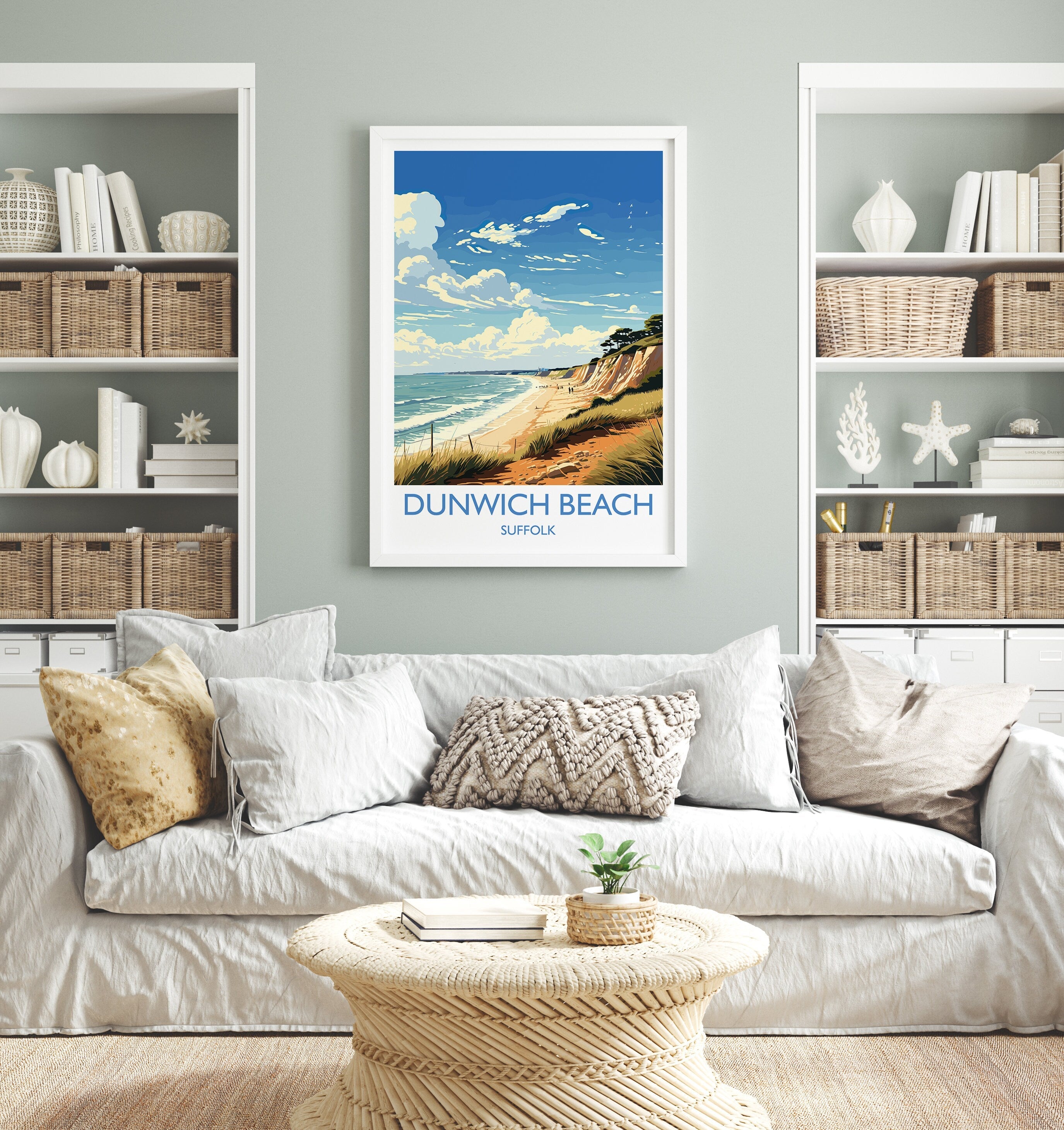 Dunwich Beach Travel Print, Travel Poster of Dunwich Beach,Dunwich Beach Art Lovers Gift, Suffolk Coast Wall Art NQ Media Designs