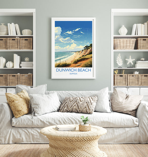 Dunwich Beach Travel Print, Travel Poster of Dunwich Beach,Dunwich Beach Art Lovers Gift, Suffolk Coast Wall Art