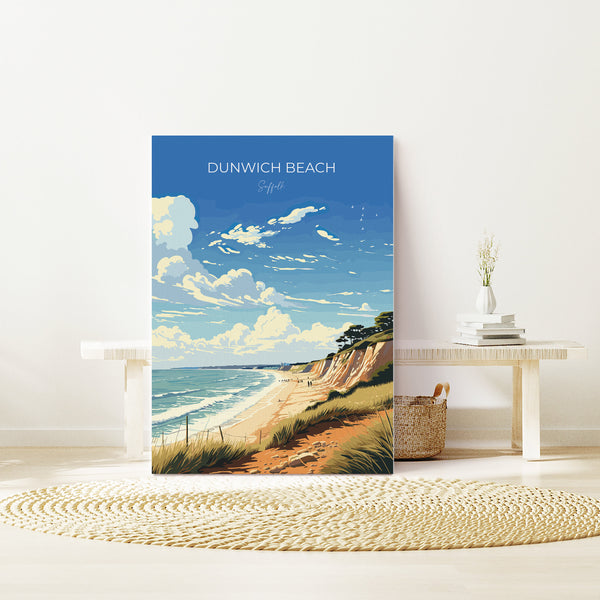 Dunwich Beach Travel Poster, Travel Print of Dunwich Beach,Dunwich Beach Art Lovers Gift, Suffolk Coast Wall Art