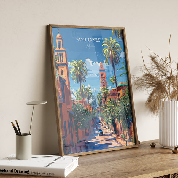 Marrakesh Travel Poster Wall Art, Travel Print of Marrakesh, Marrakesh Art Lovers Gift, Morocco Wall Art