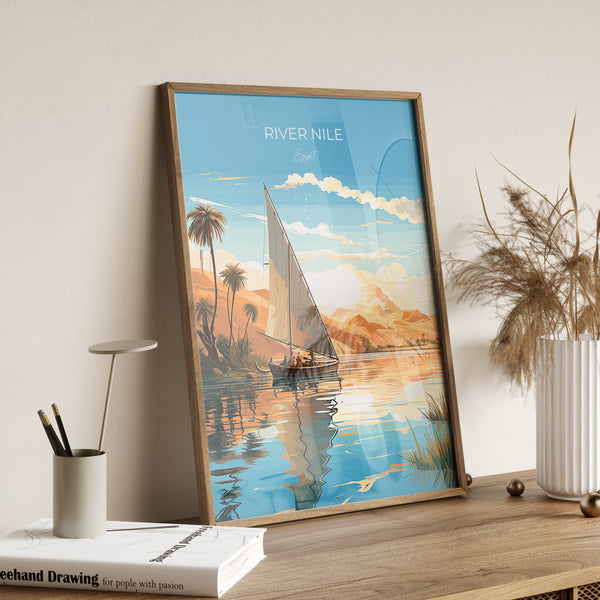 River Nile Travel Poster, Travel Print of River Nile, Egypt Art Lovers Gift, River Nile Wall Art
