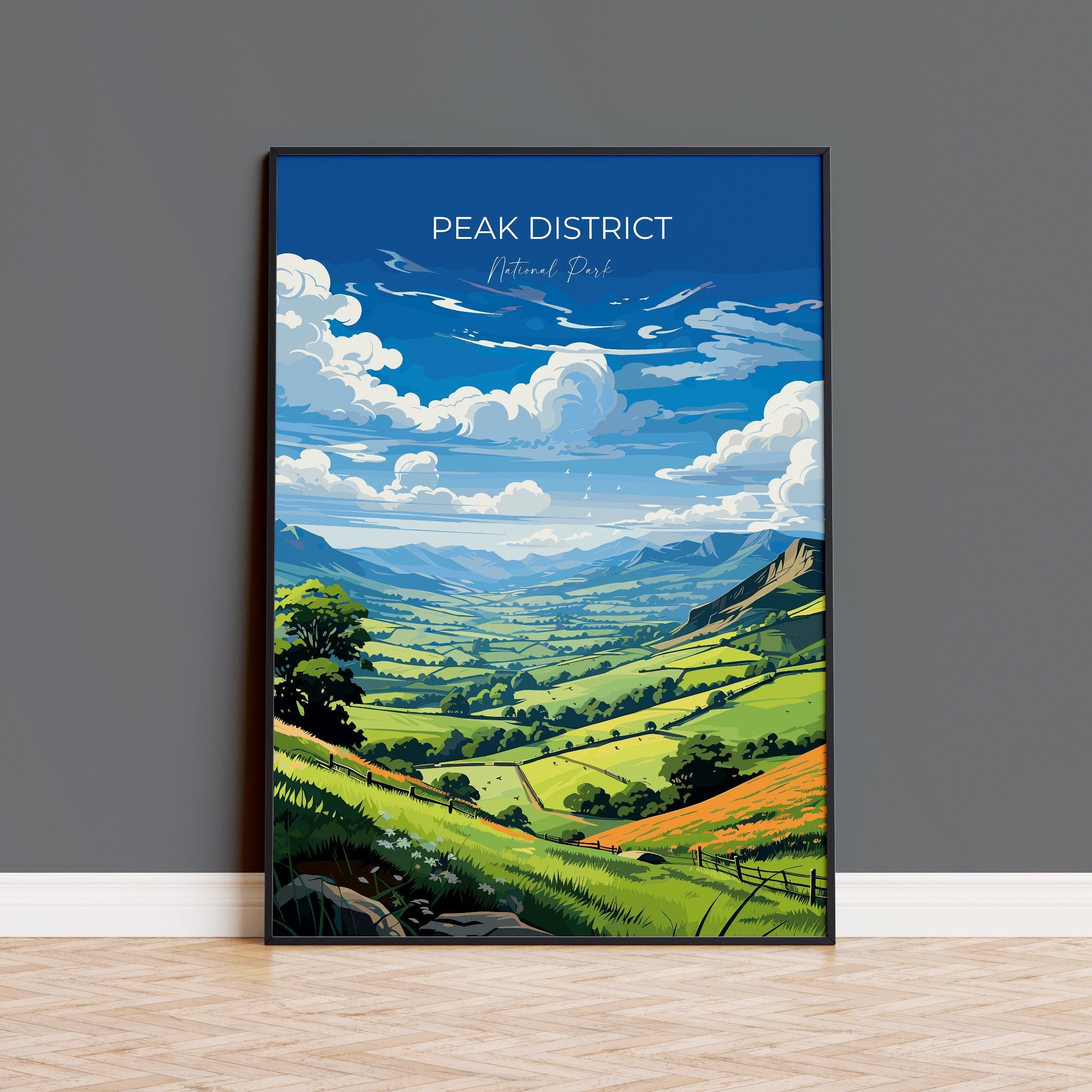 Peak District Travel Poster Wall Art, Travel Print of Peak District, Peak District Art Lovers Gift, English Countryside NQ Media Designs