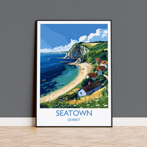 Seatown Travel Print Wall Art, Travel Poster of Seatown, England, Dorset Coast Art Lovers Gift, Dorset Wall Decor