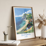 Seatown Travel Print Wall Art, Travel Poster of Seatown, England, Dorset Coast Art Lovers Gift, Dorset Wall Decor NQ Media Designs