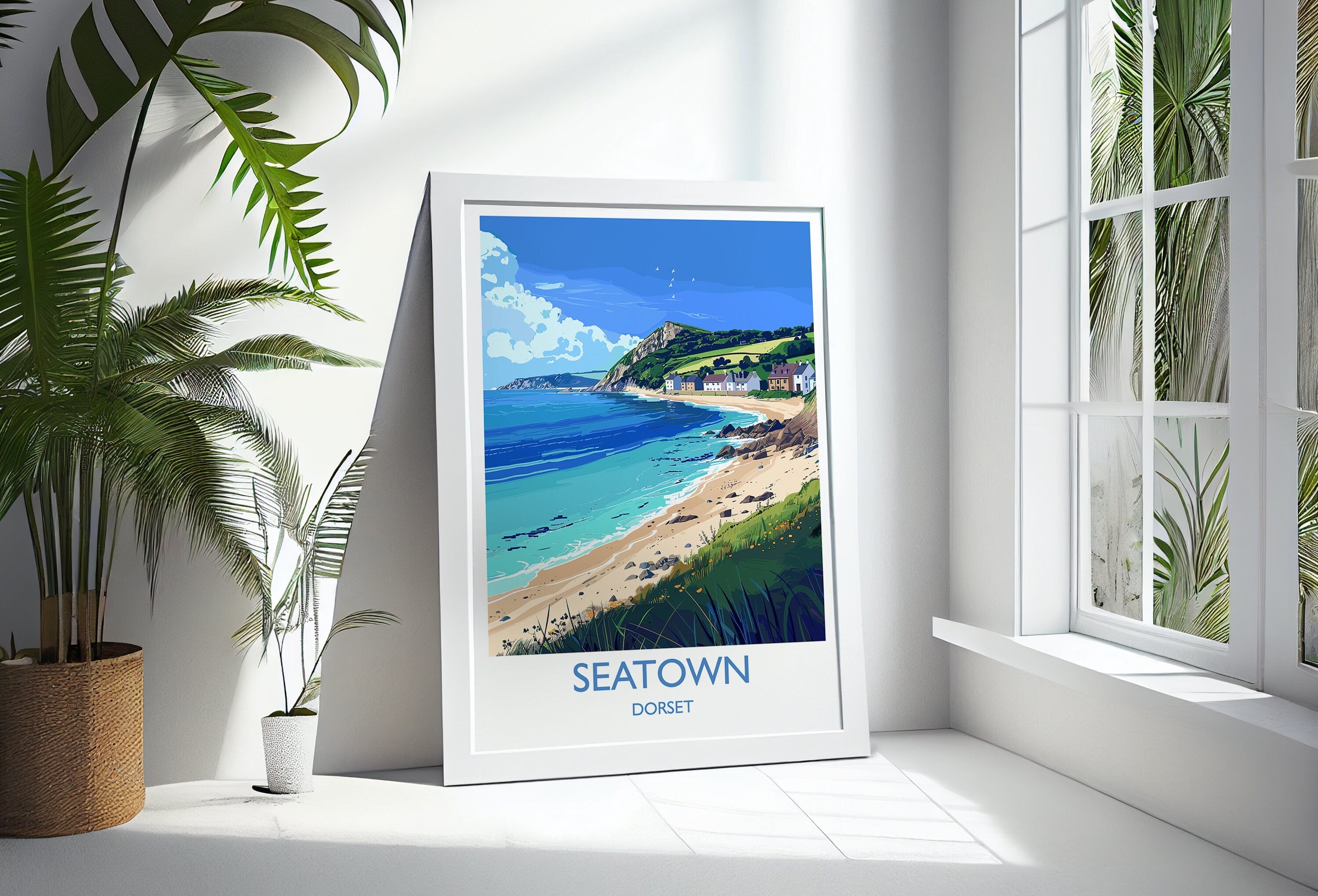 Seatown Travel Print Wall Art, Travel Poster of Seatown, England, Dorset Coast Art Lovers Gift, Dorset Wall Decor NQ Media Designs