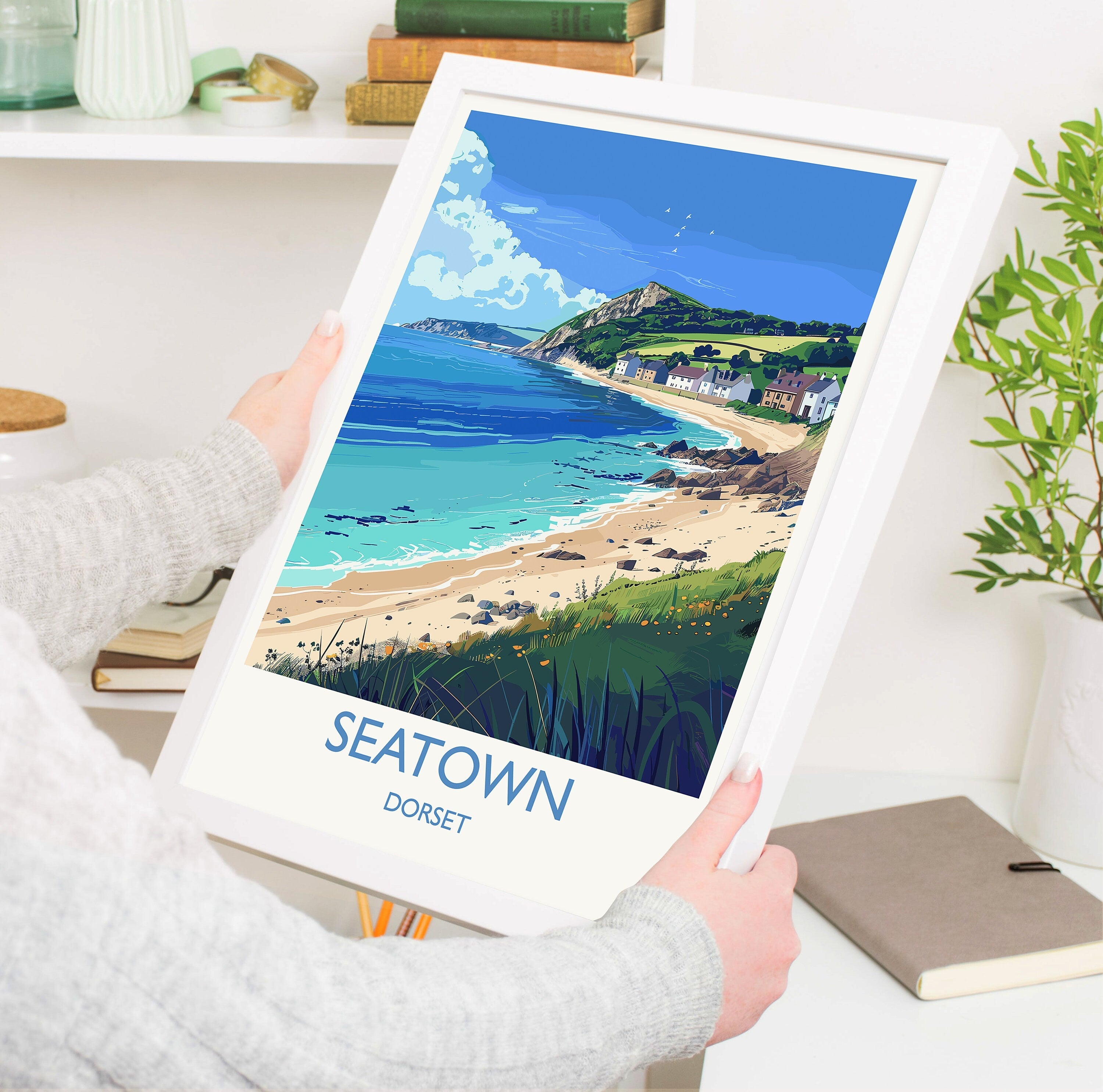 Seatown Travel Print Wall Art, Travel Poster of Seatown, England, Dorset Coast Art Lovers Gift, Dorset Wall Decor NQ Media Designs