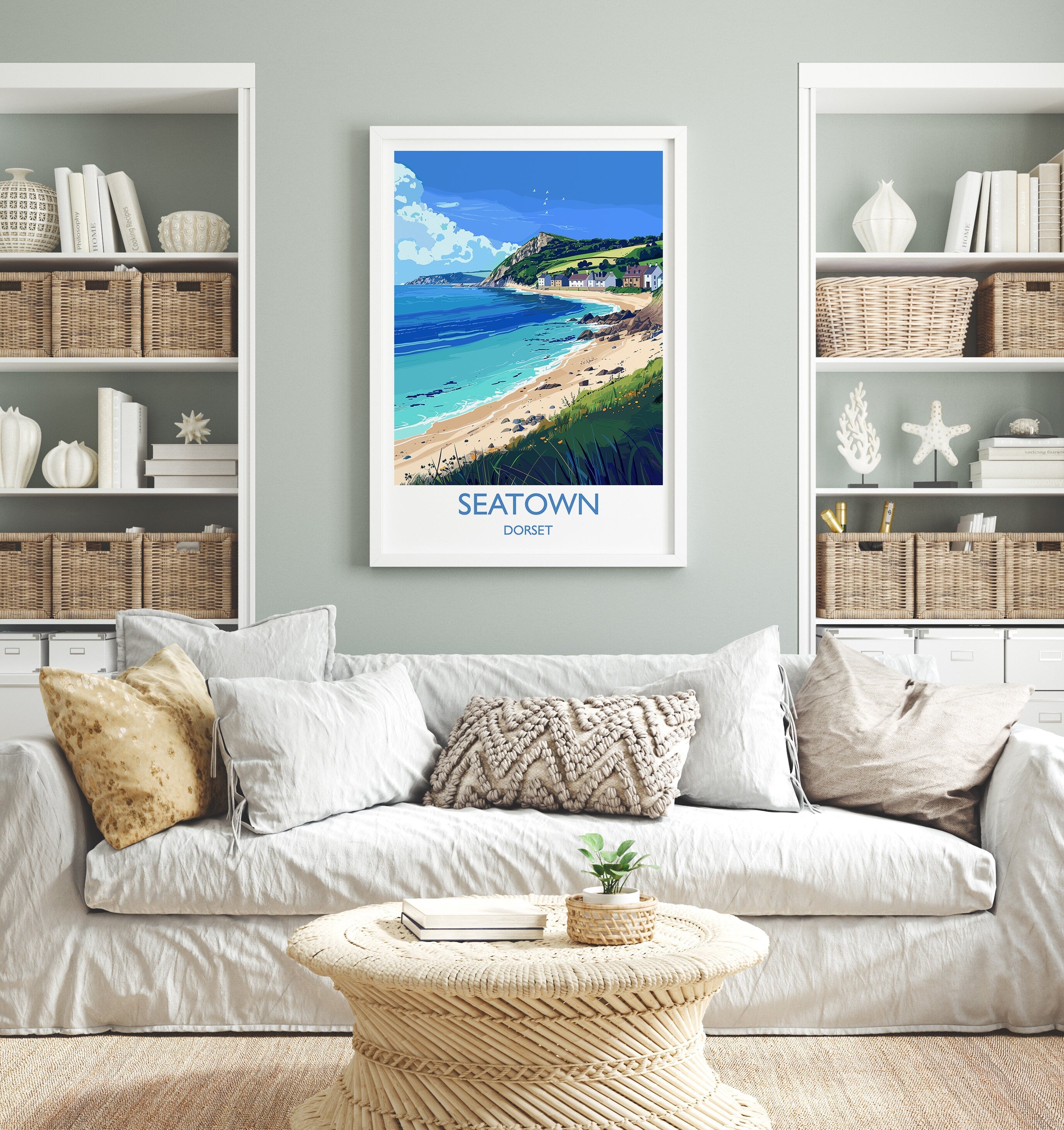 Seatown Travel Print Wall Art, Travel Poster of Seatown, England, Dorset Coast Art Lovers Gift, Dorset Wall Decor NQ Media Designs