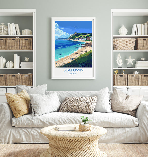 Seatown Travel Print Wall Art, Travel Poster of Seatown, England, Dorset Coast Art Lovers Gift, Dorset Wall Decor
