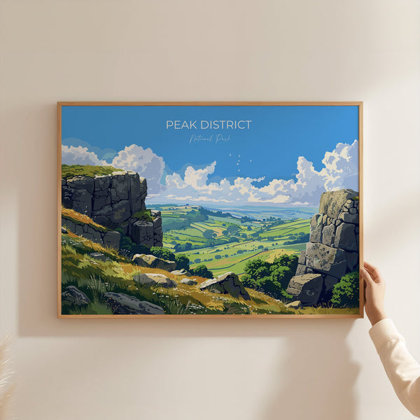Peak District Landscape Travel Poster Wall Art, Travel Print of Peak District, Peak District Art Lovers Gift, English Countryside