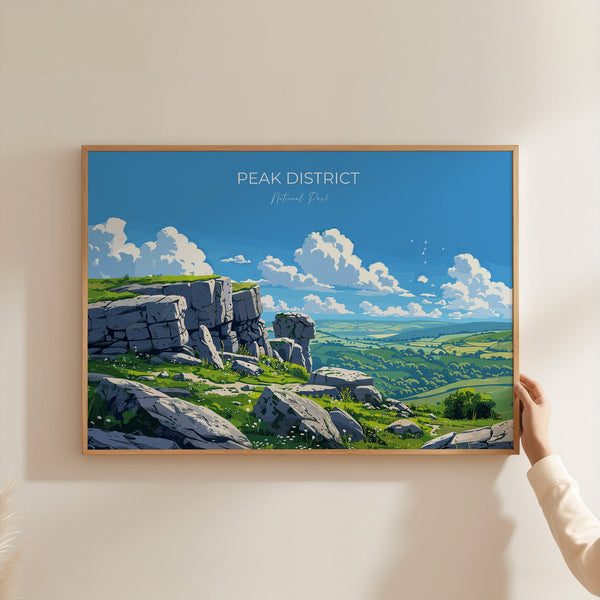 Peak District Landscape Travel Poster Wall Art, Travel Print of Peak District, Peak District Art Lovers Gift, English Countryside