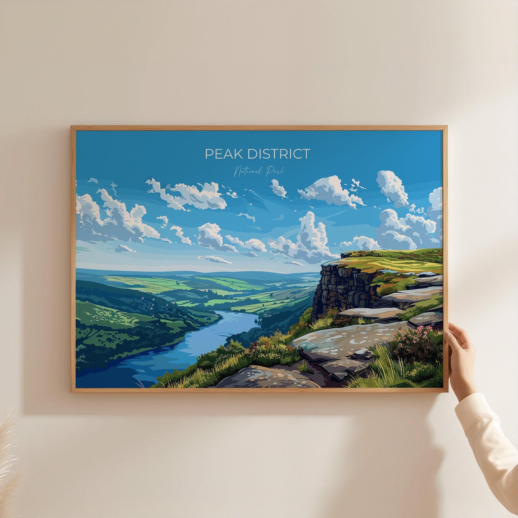 Peak District Landscape Travel Poster Wall Art, Travel Print of Peak District, Peak District Art Lovers Gift, English Countryside NQ Media Designs