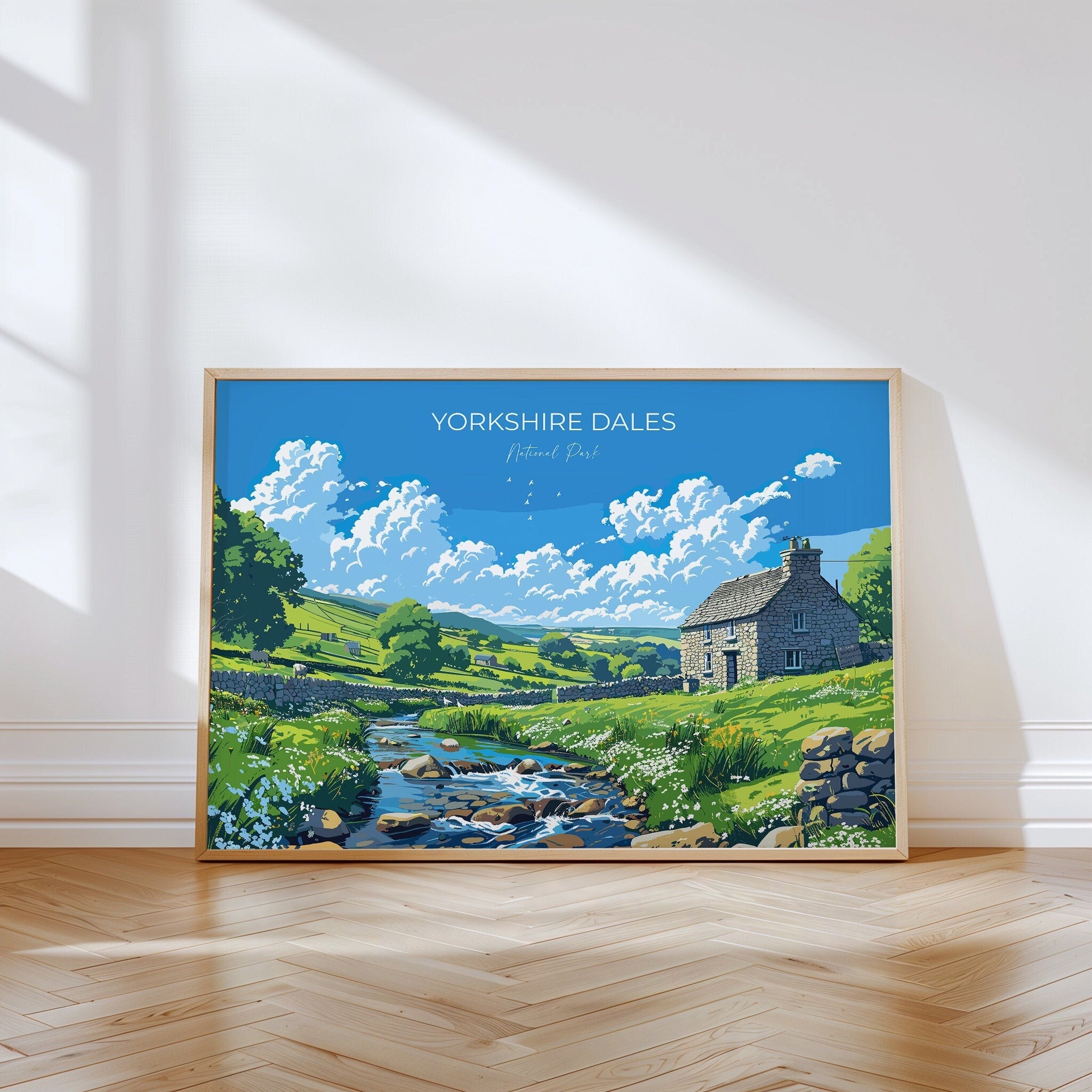Yorkshire Dales Landscape Travel Poster Wall Art, Travel Print of Yorkshire Dales, Yorkshire Dales Art Lovers Gift, English Countryside NQ Media Designs