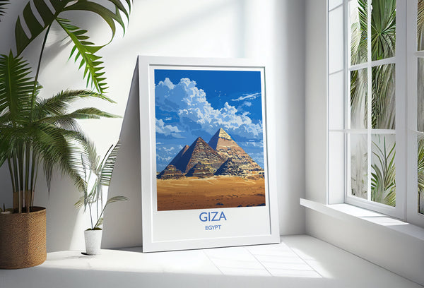 Giza Travel Print, Travel Poster of Giza, Egypt Art Lovers Gift, Giza Pyramids Wall Art