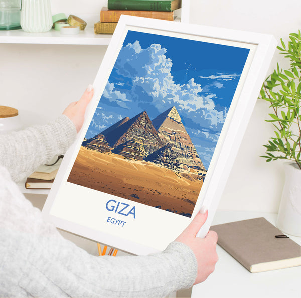 Giza Travel Print, Travel Poster of Giza, Egypt Art Lovers Gift, Giza Pyramids Wall Art