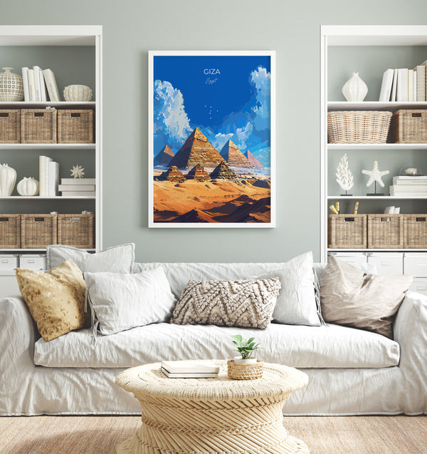 Giza Travel Poster, Travel Print of Giza, Egypt Art Lovers Gift, Giza Pyramids Wall Art
