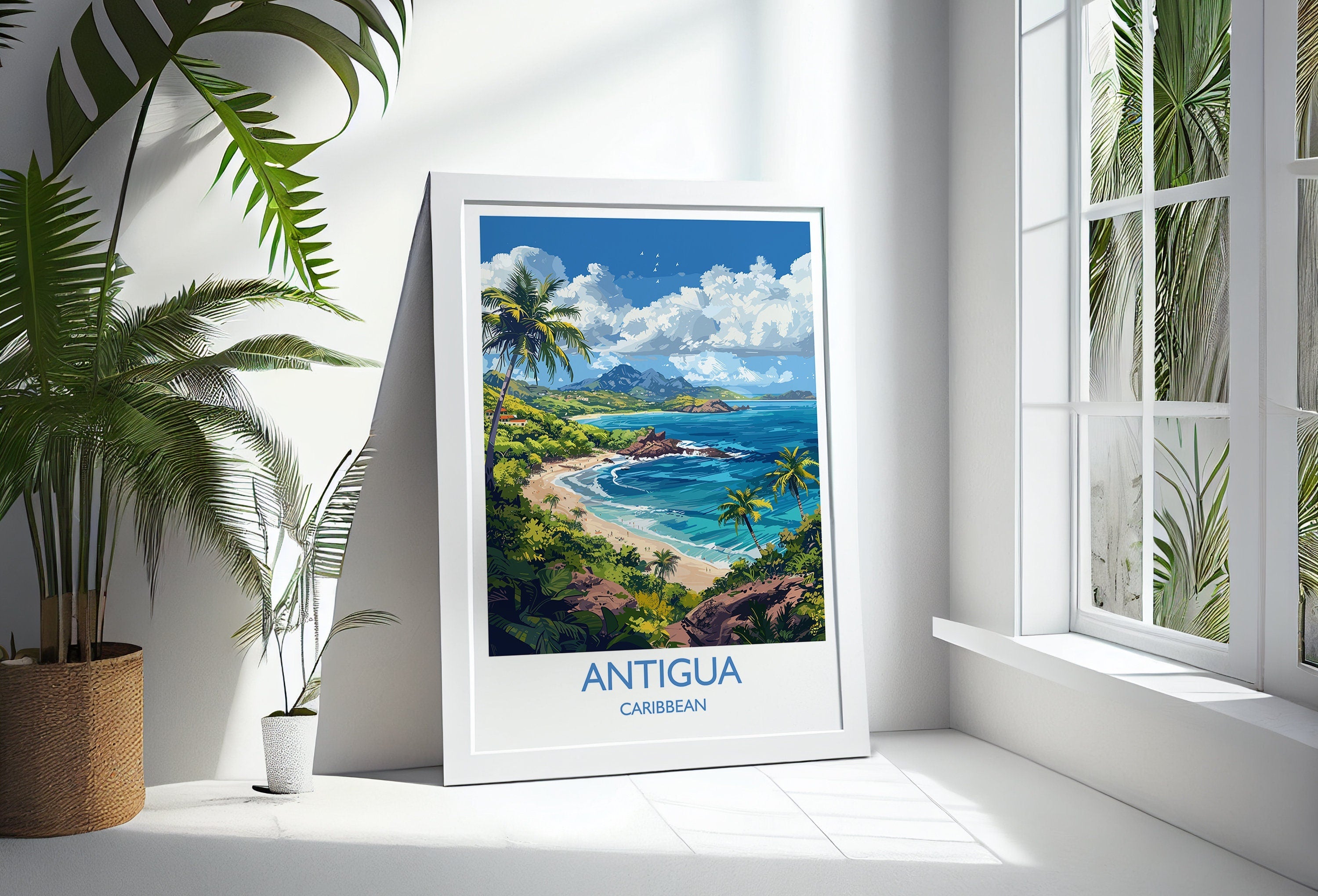 Antigua Travel Poster Wall Art, Travel Print of Antigua, Caribbean, Antigua Art Lovers Gift, Caribbean Gift, Wall Art Print NQ Media Designs