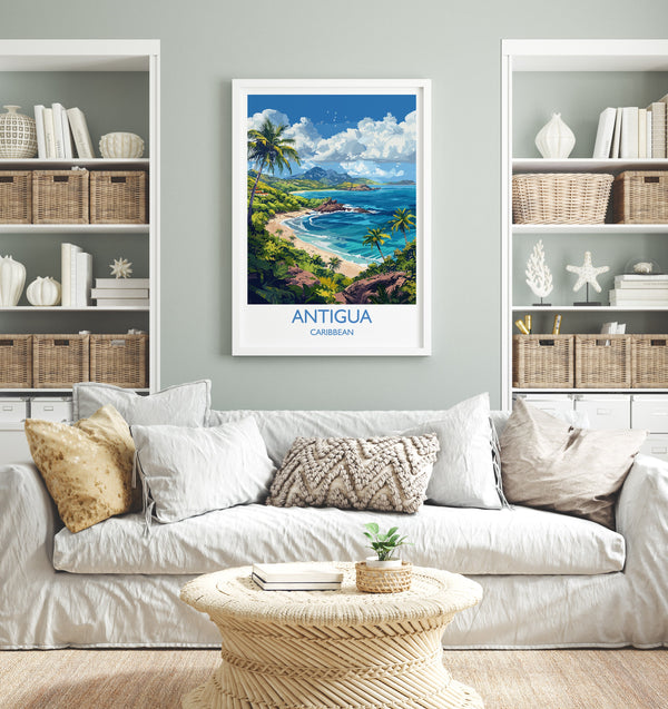 Antigua Travel Poster Wall Art, Travel Print of Antigua, Caribbean, Antigua Art Lovers Gift, Caribbean Gift, Wall Art Print