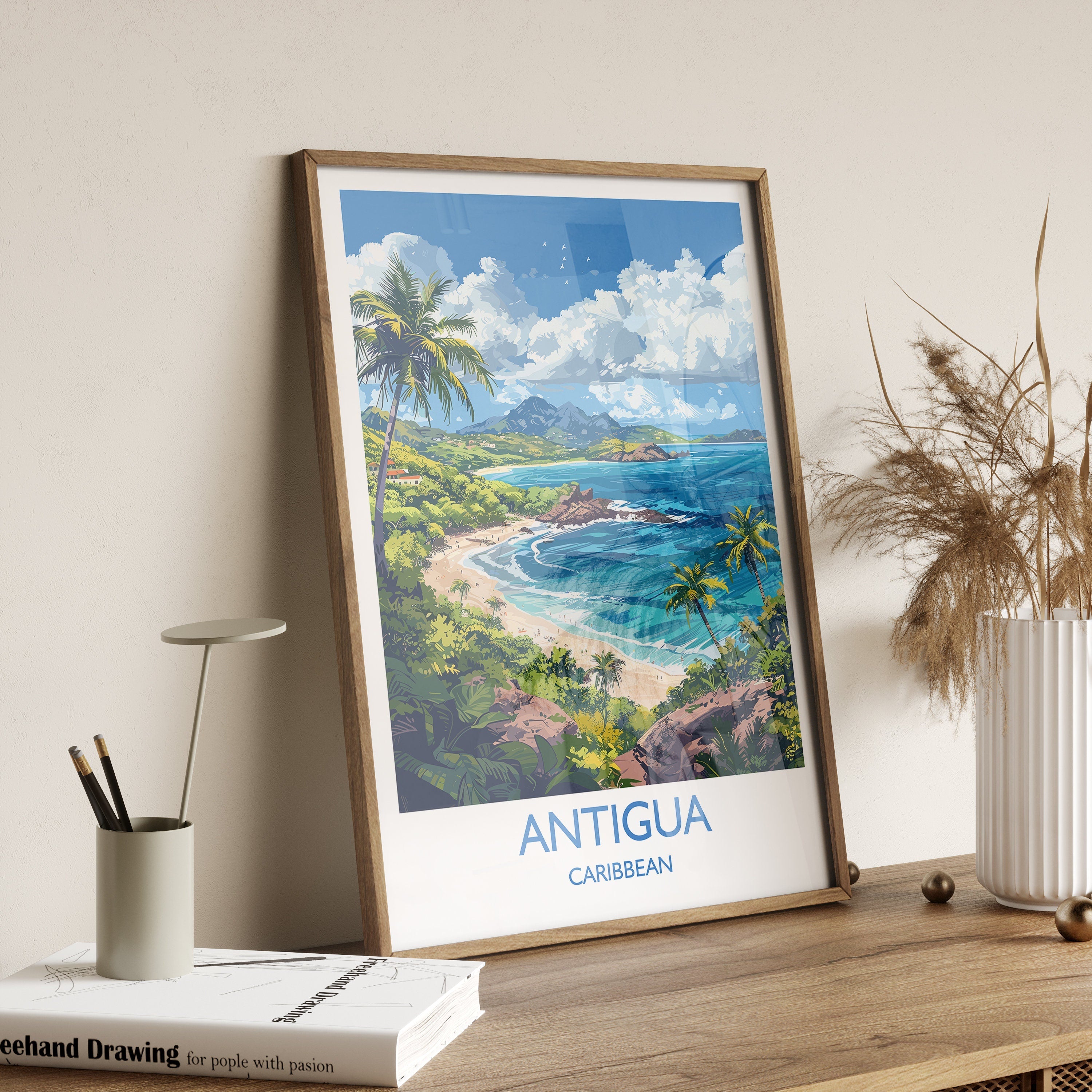 Antigua Travel Poster Wall Art, Travel Print of Antigua, Caribbean, Antigua Art Lovers Gift, Caribbean Gift, Wall Art Print NQ Media Designs