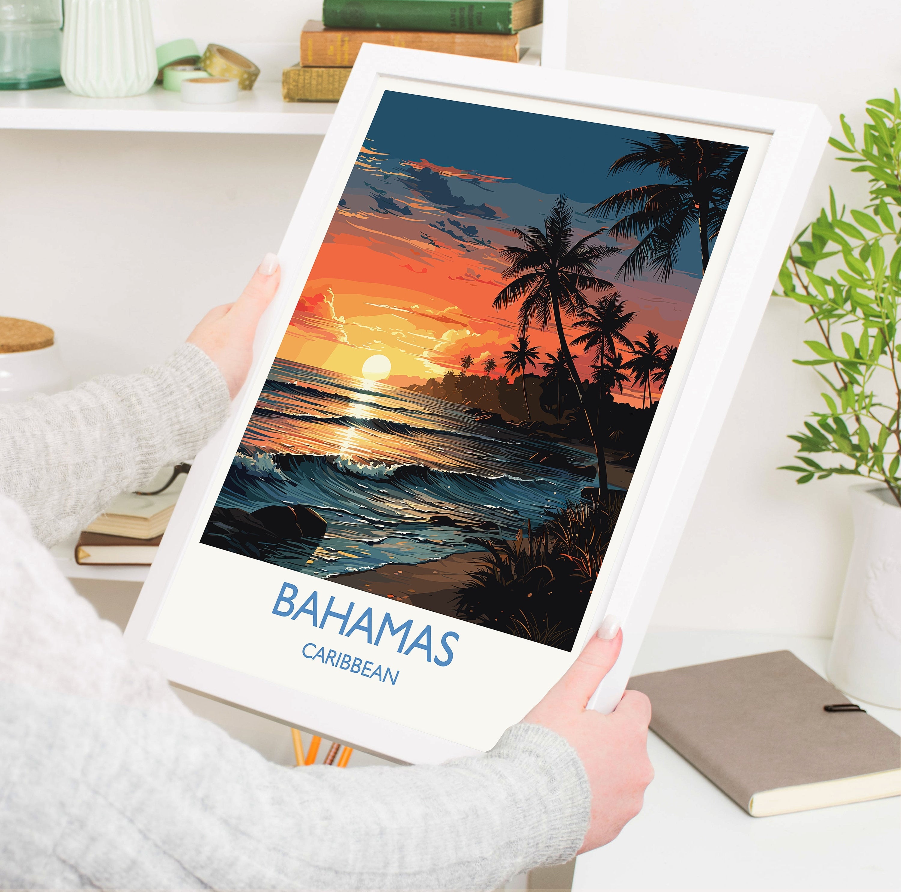 Bahamas Travel Poster Wall Art, Travel Print of Bahamas, Caribbean, Bahamas Sunset Art Lovers Gift, Caribbean Gift, Wall Art Print NQ Media Designs