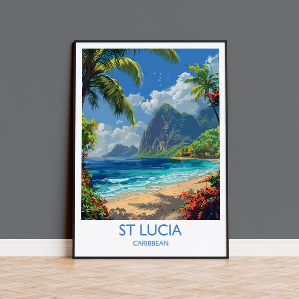 St Lucia Travel Print Wall Art, Travel Poster of St Lucia, Caribbean, St Lucia Art Lovers Gift, Caribbean Gift, Wall Art Print