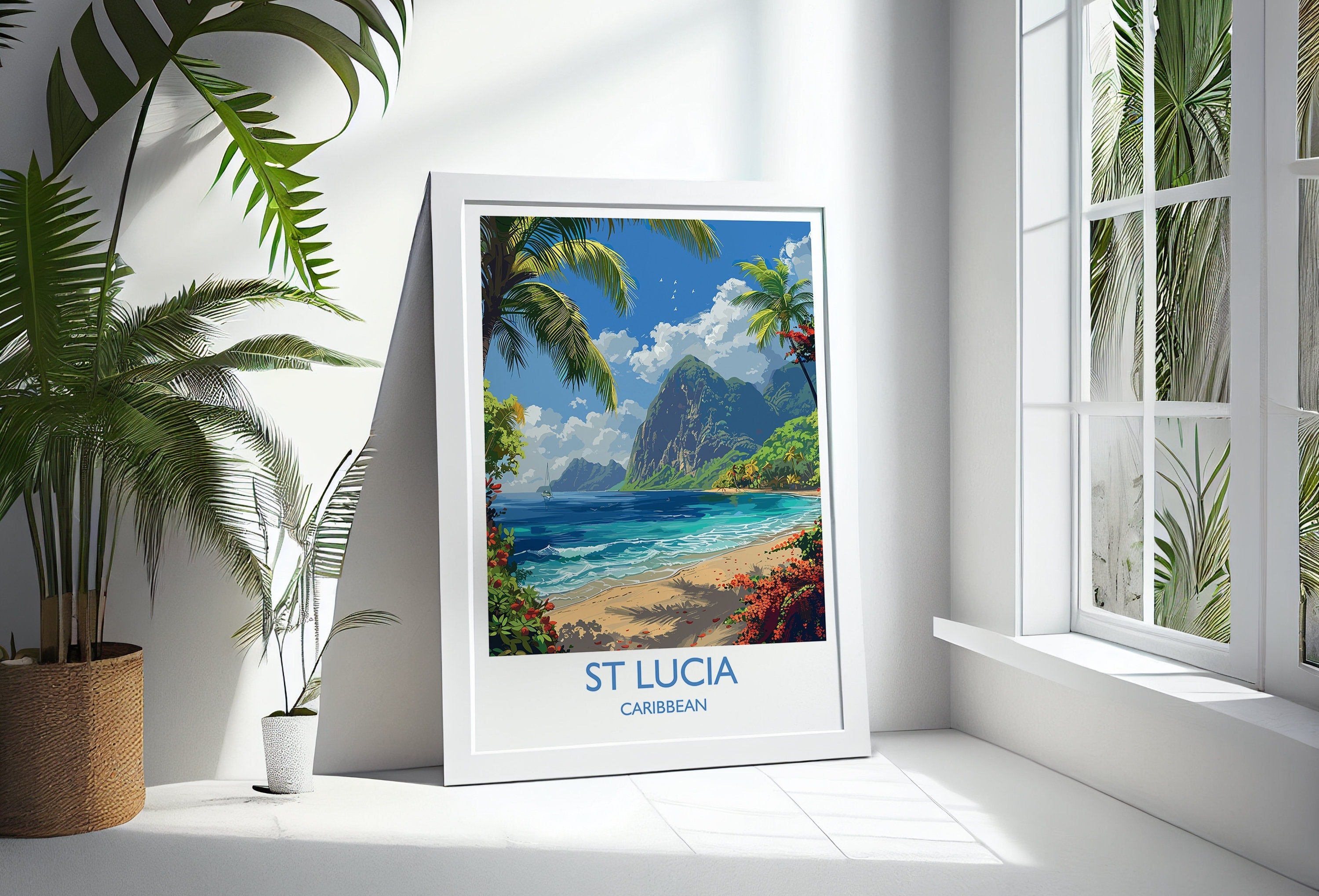 St Lucia Travel Print Wall Art, Travel Poster of St Lucia, Caribbean, St Lucia Art Lovers Gift, Caribbean Gift, Wall Art Print NQ Media Designs