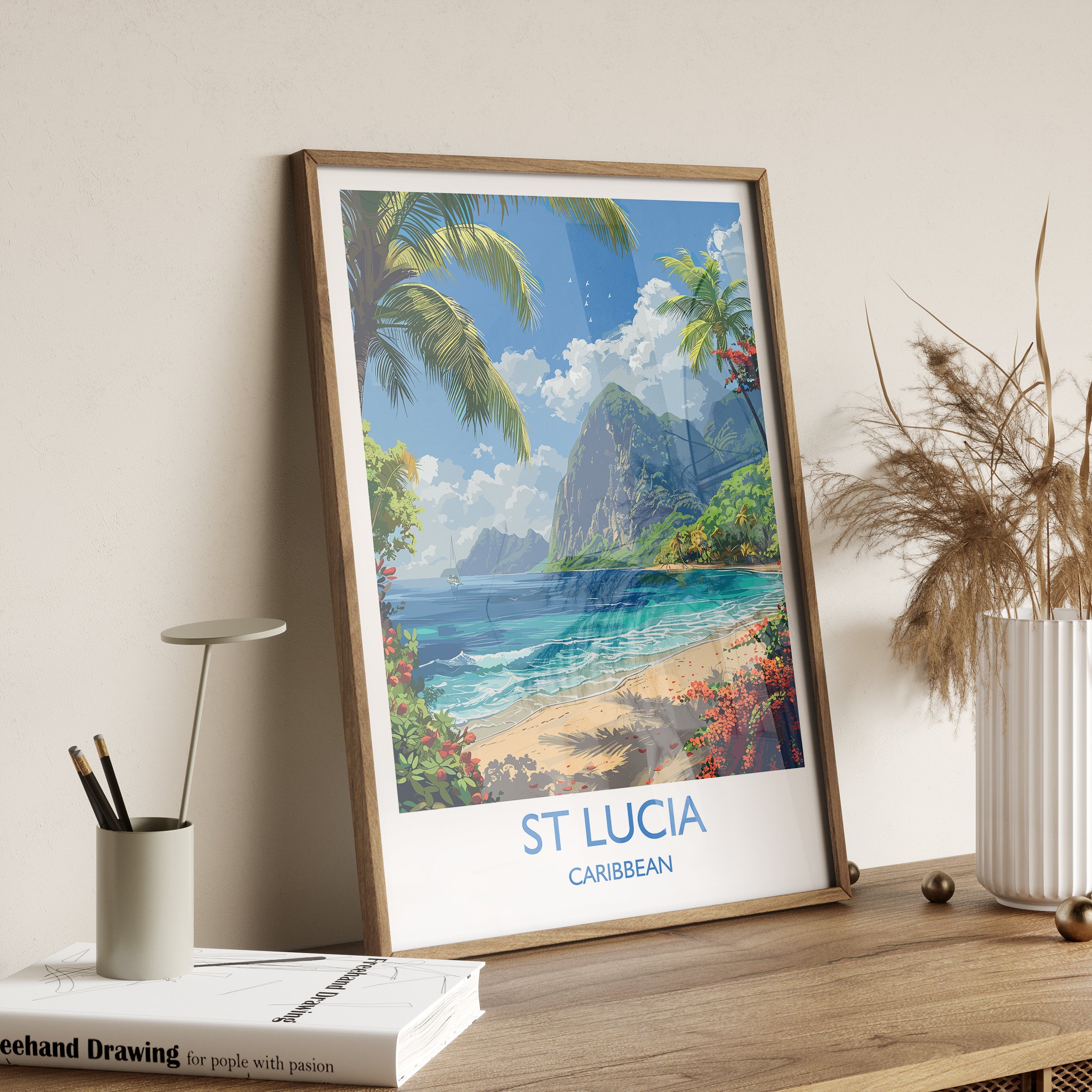 St Lucia Travel Print Wall Art, Travel Poster of St Lucia, Caribbean, St Lucia Art Lovers Gift, Caribbean Gift, Wall Art Print NQ Media Designs