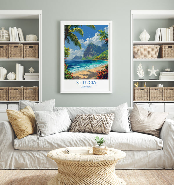 St Lucia Travel Print Wall Art, Travel Poster of St Lucia, Caribbean, St Lucia Art Lovers Gift, Caribbean Gift, Wall Art Print