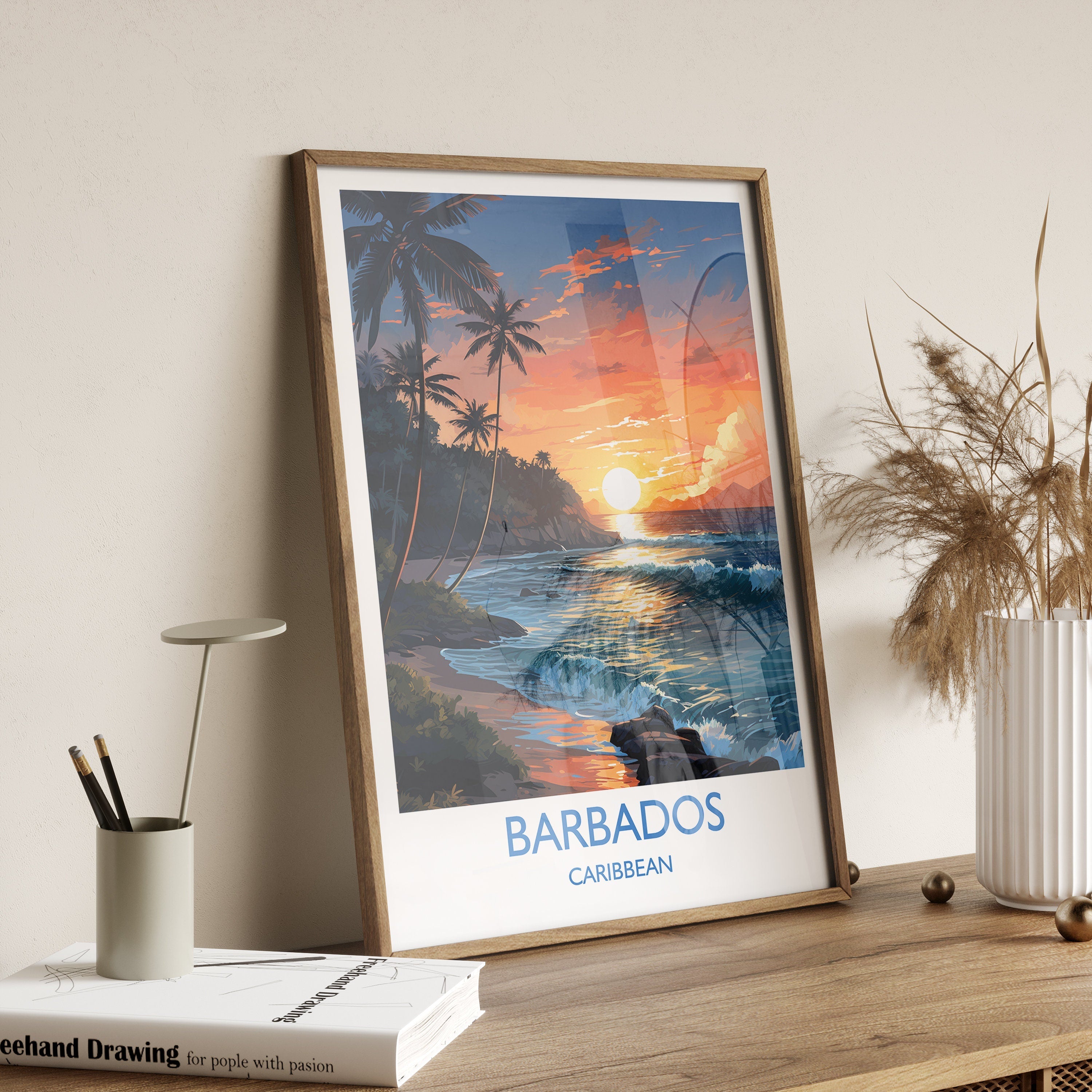 Barbados Travel Poster Wall Art, Travel Print of Barbados, Caribbean, Barbados Sunset Art Lovers Gift, Caribbean Gift, Wall Art Print NQ Media Designs