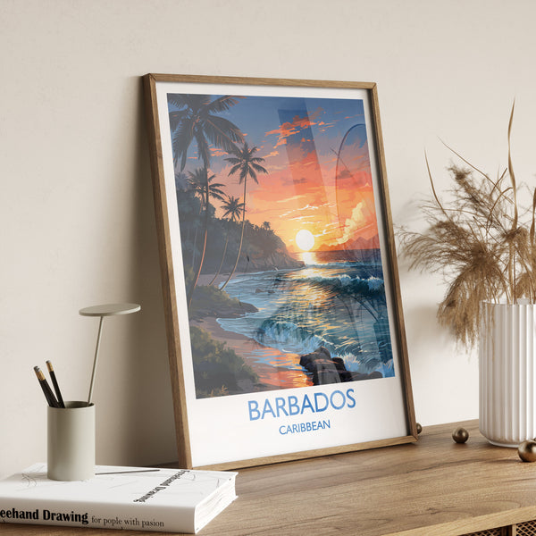 Barbados Travel Poster Wall Art, Travel Print of Barbados, Caribbean, Barbados Sunset Art Lovers Gift, Caribbean Gift, Wall Art Print