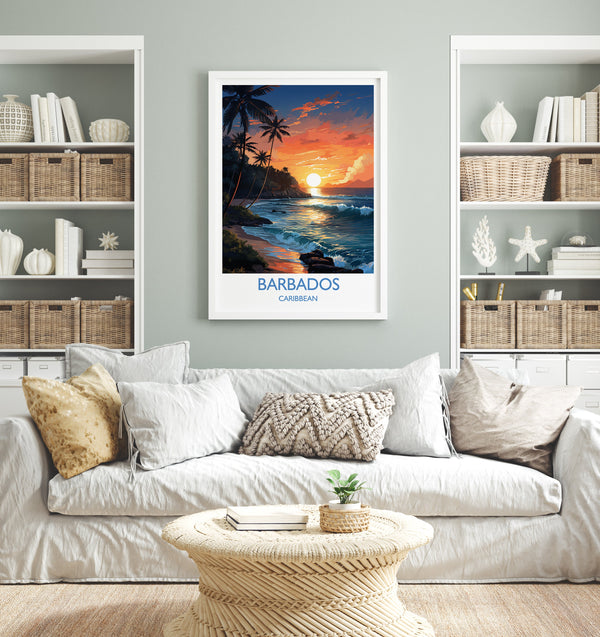 Barbados Travel Poster Wall Art, Travel Print of Barbados, Caribbean, Barbados Sunset Art Lovers Gift, Caribbean Gift, Wall Art Print