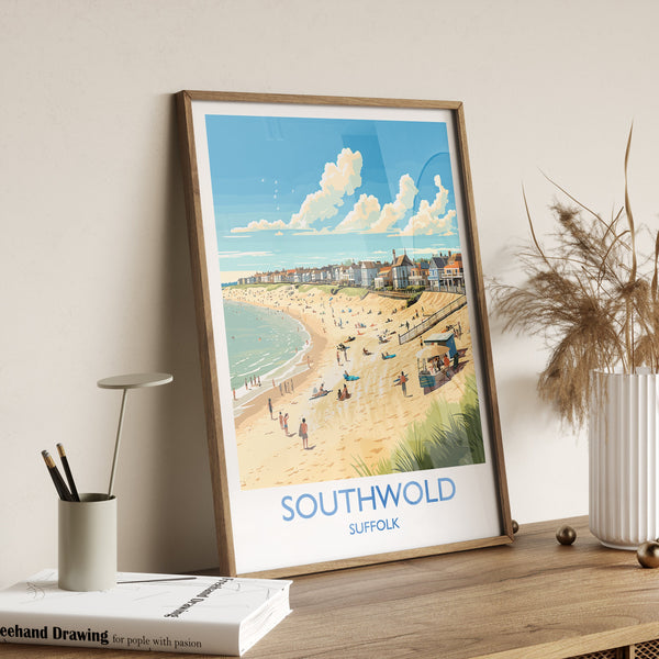 Southwold Travel Print, Travel Poster of Southwold , Southwold Art Lovers Gift, Suffolk Coast Wall Art
