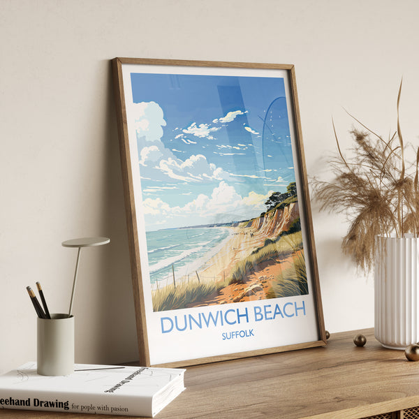 Dunwich Beach Travel Print, Travel Poster of Dunwich Beach,Dunwich Beach Art Lovers Gift, Suffolk Coast Wall Art