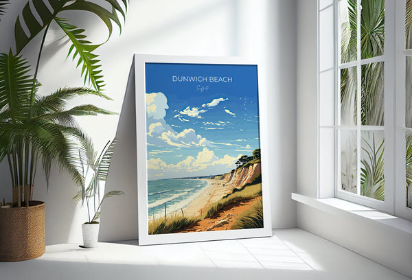 Dunwich Beach Travel Poster, Travel Print of Dunwich Beach,Dunwich Beach Art Lovers Gift, Suffolk Coast Wall Art