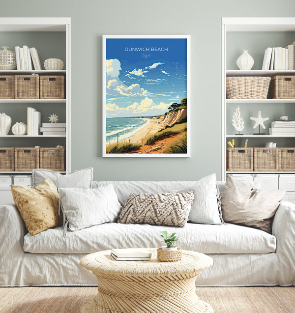 Dunwich Beach Travel Poster, Travel Print of Dunwich Beach,Dunwich Beach Art Lovers Gift, Suffolk Coast Wall Art