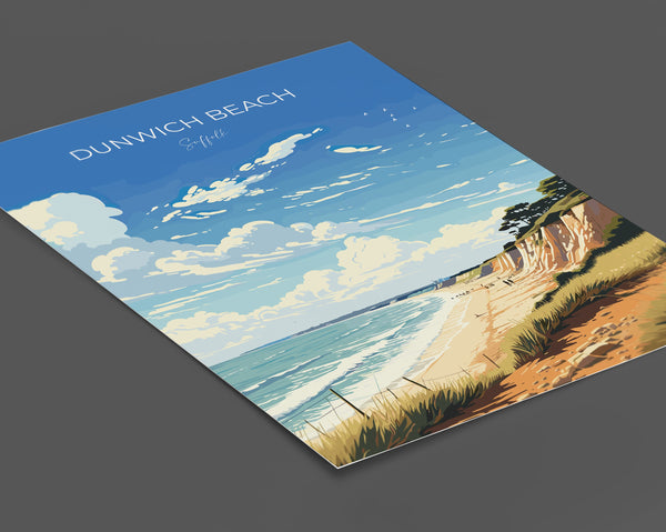 Dunwich Beach Travel Poster, Travel Print of Dunwich Beach,Dunwich Beach Art Lovers Gift, Suffolk Coast Wall Art