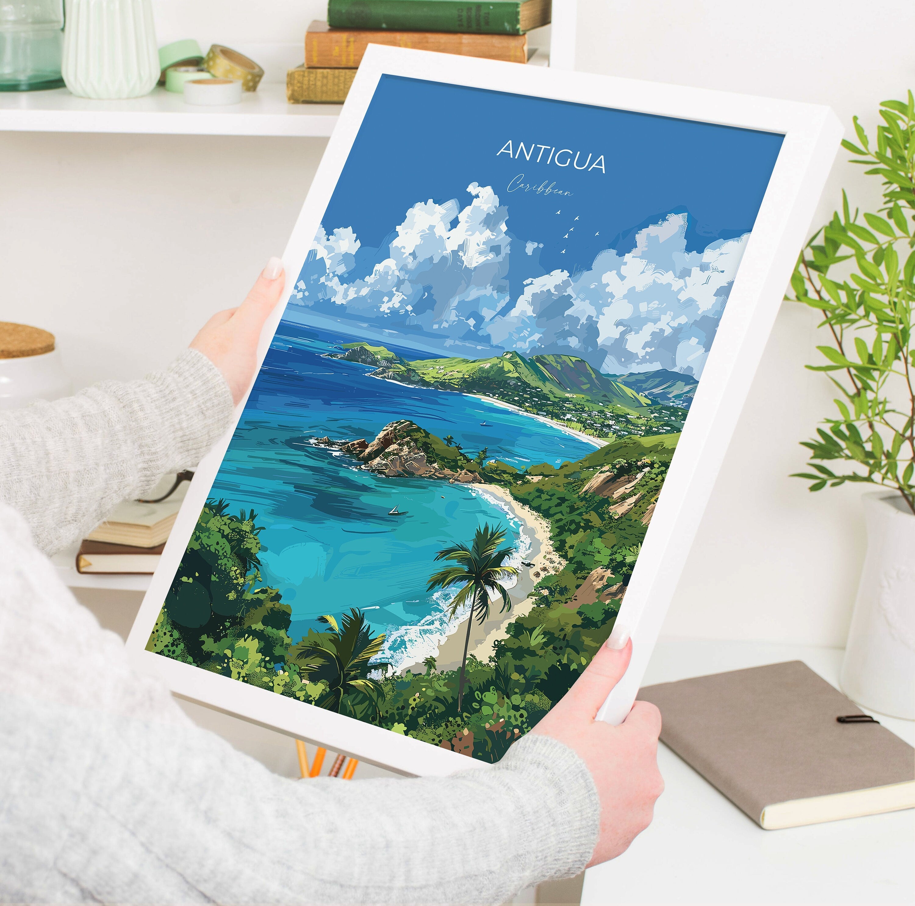 Antigua Travel Print Wall Art, Travel Poster of Antigua, Caribbean, Antigua Art Lovers Gift, Caribbean Gift, Wall Art Print NQ Media Designs